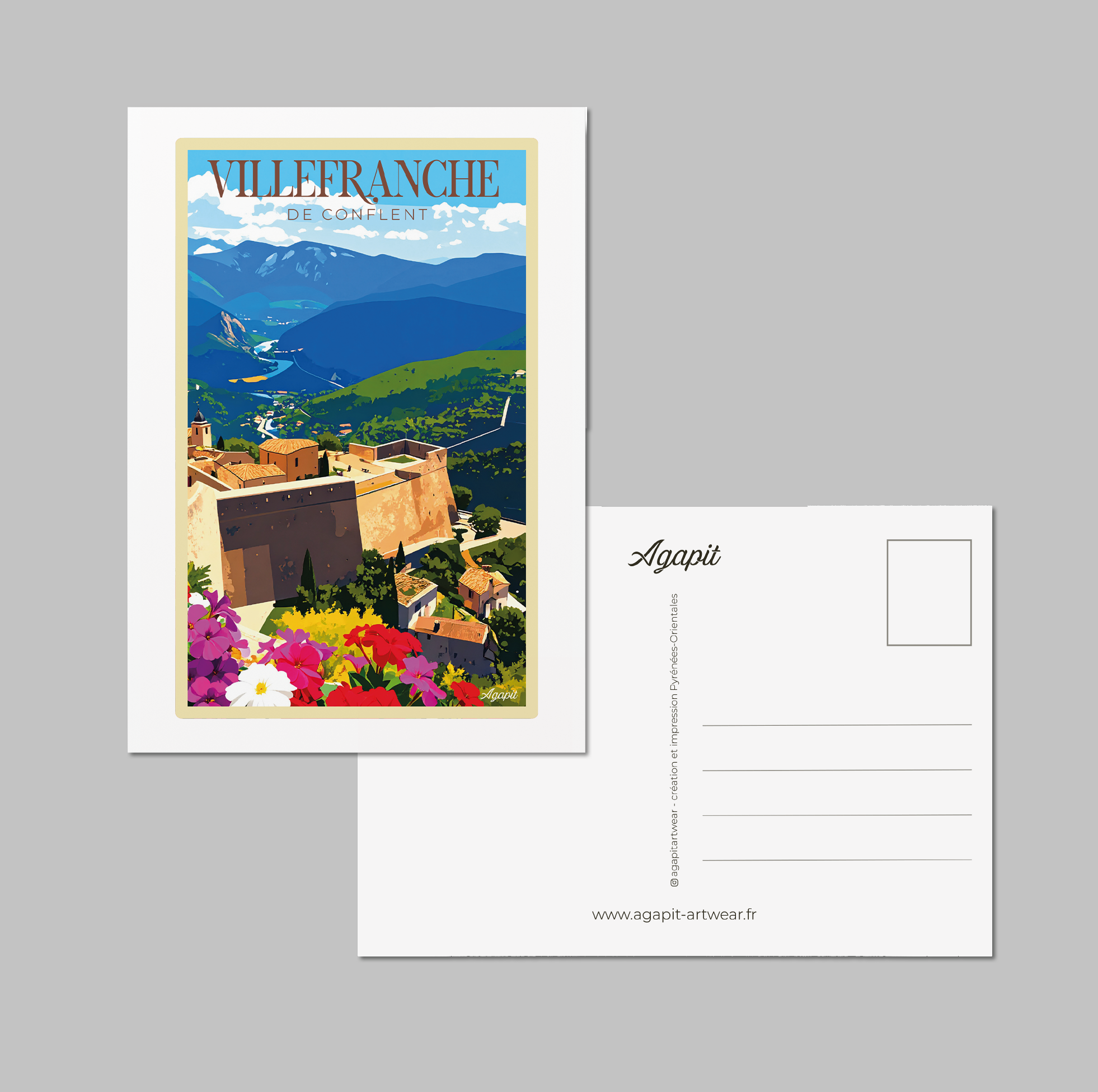 Carte postale Fort Libéria – Illustration rétro du village médiéval - Agapit - Artwear