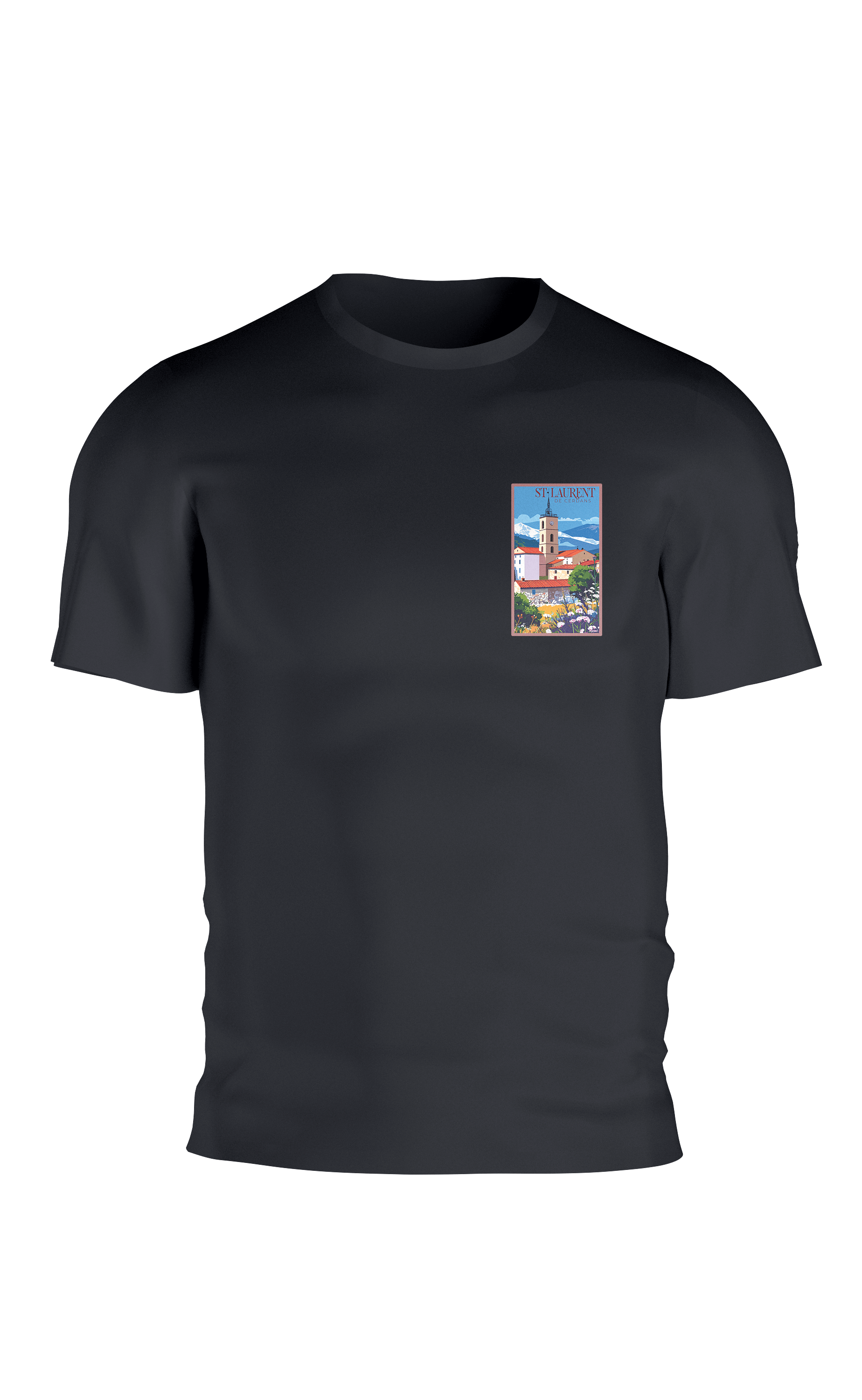 T-shirt devant Saint-Laurent-de-Cerdans couleur noir image vintage
