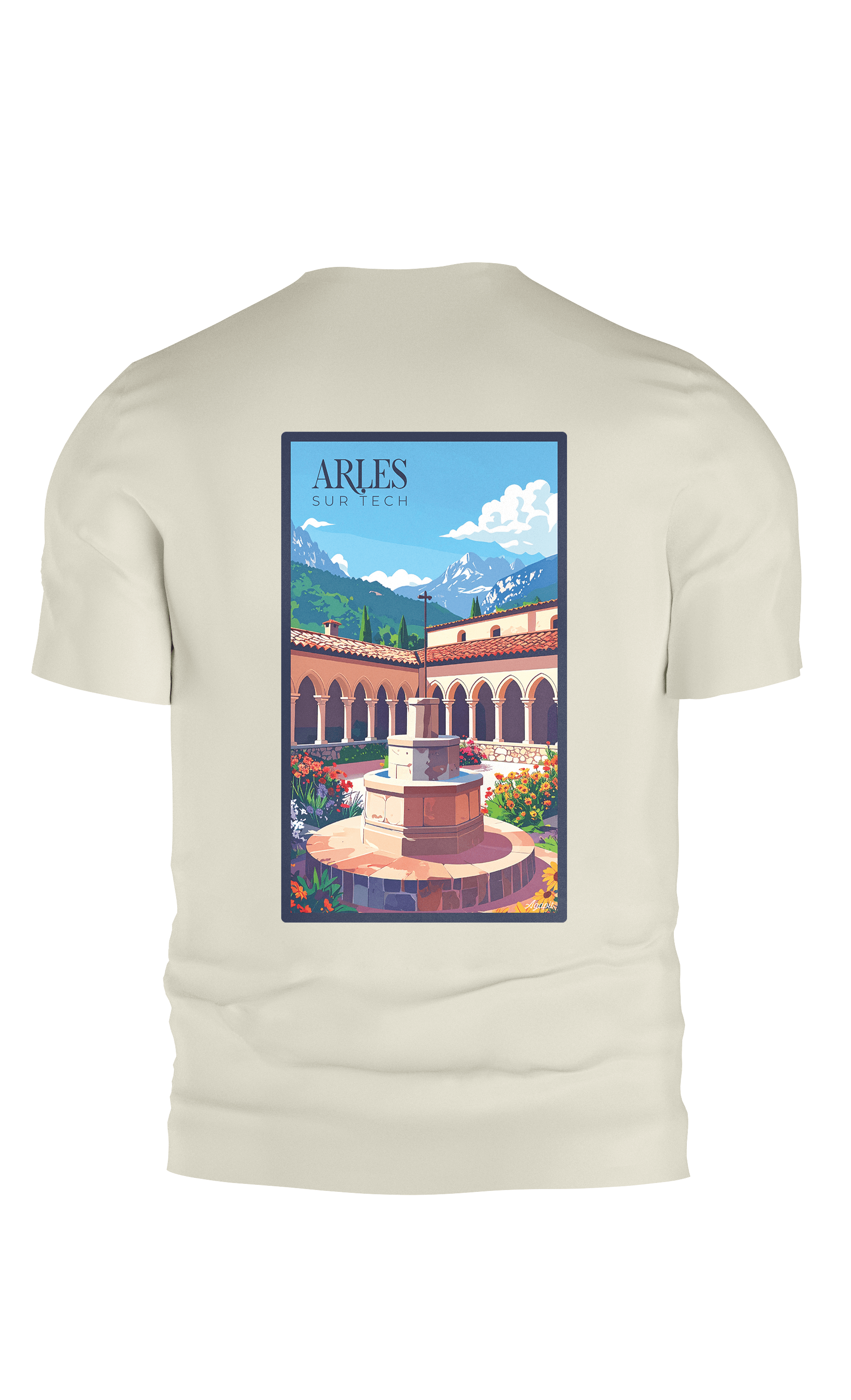T-shirt AGAPIT Arles-sur-Tech – Illustration colorée du clocher et façades pastel - Agapit - Artwear