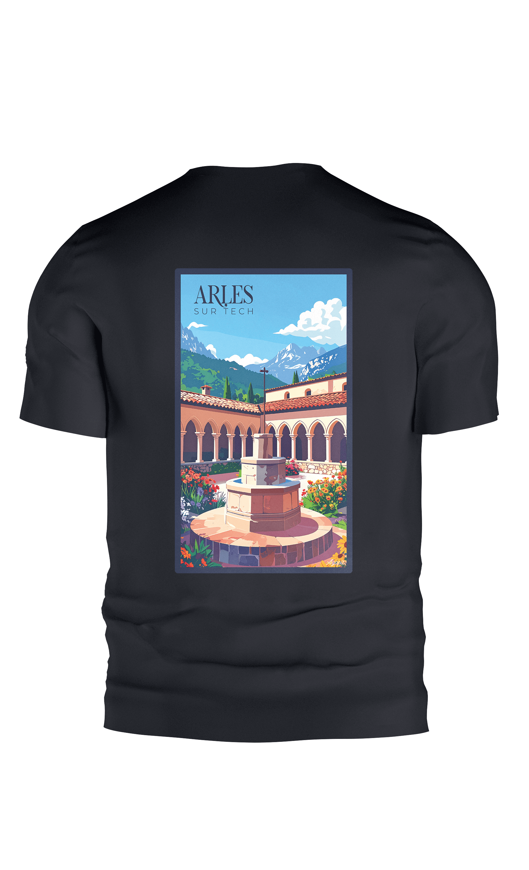 T-shirt AGAPIT Arles-sur-Tech – Illustration colorée du clocher et façades pastel - Agapit - Artwear