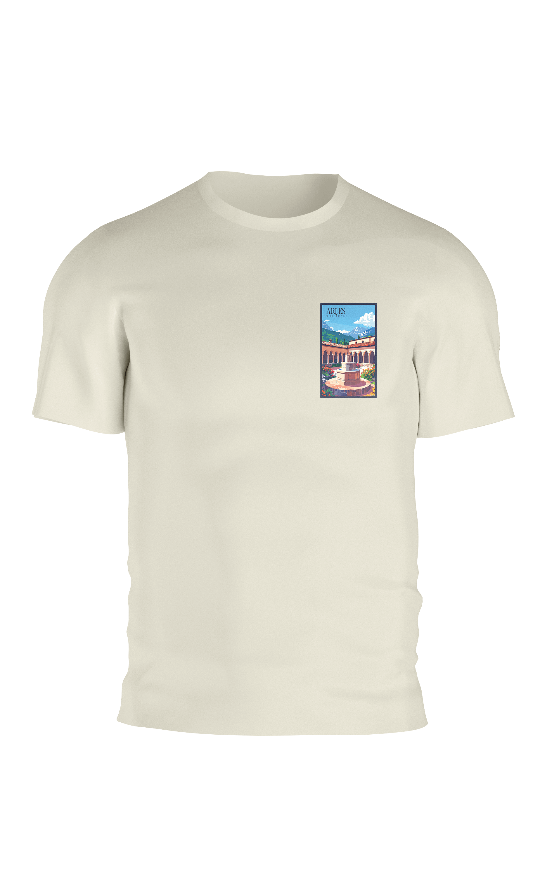 T-shirt AGAPIT Arles-sur-Tech – Illustration colorée du clocher et façades pastel - Agapit - Artwear