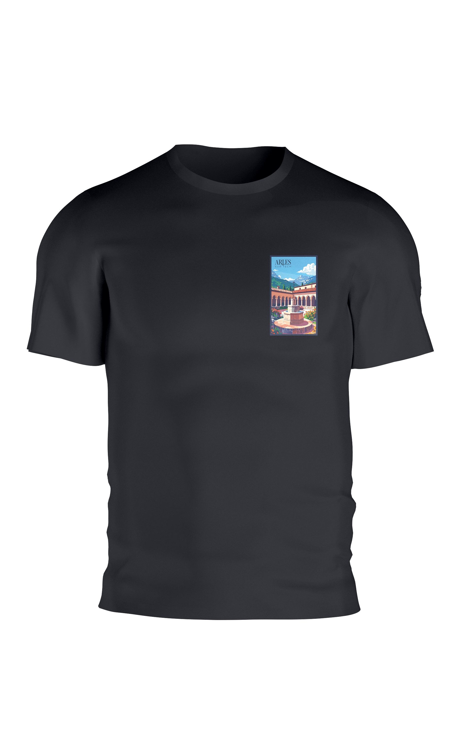 T-shirt AGAPIT Arles-sur-Tech – Illustration colorée du clocher et façades pastel - Agapit - Artwear