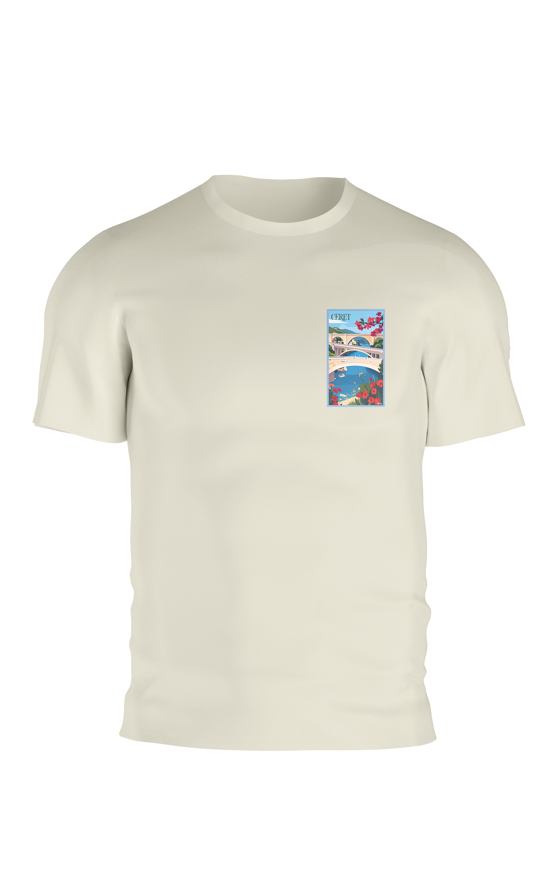 T-shirt AGAPIT Céret – Illustration artistique des trois ponts, clocher et façades pastel - Agapit - Artwear