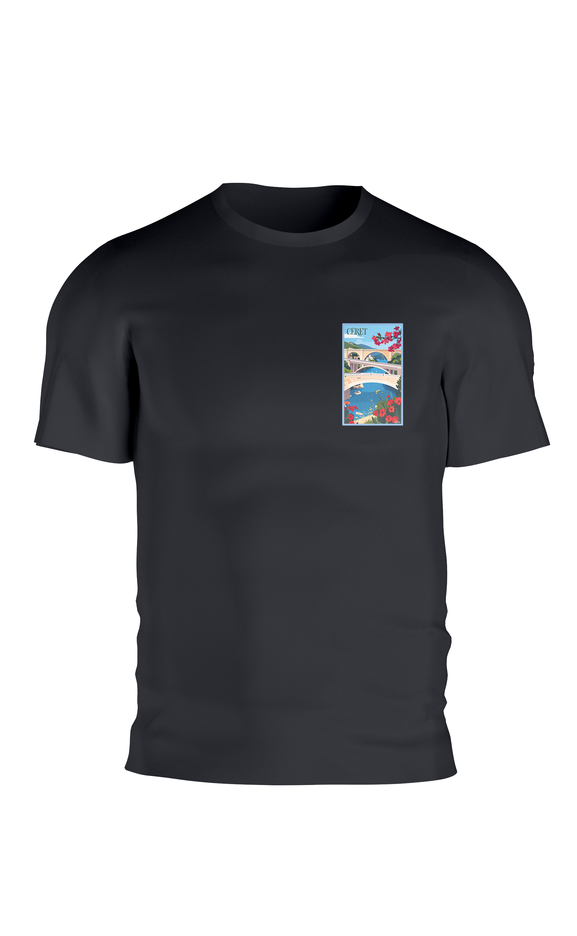T-shirt AGAPIT Céret – Illustration artistique des trois ponts, clocher et façades pastel - Agapit - Artwear