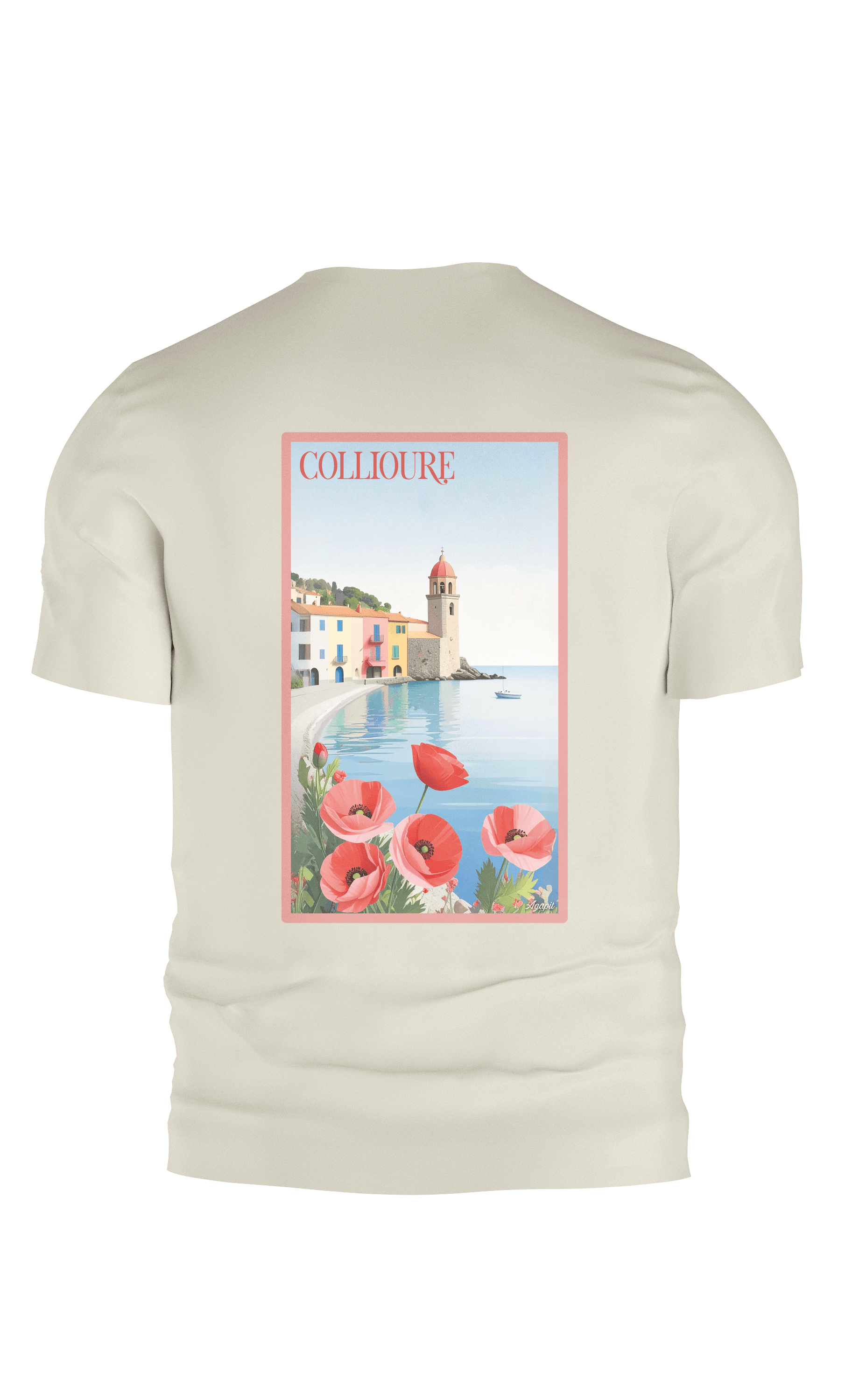 T-shirt AGAPIT Collioure – Illustration rétro du clocher et façades pastel - Agapit - Artwear