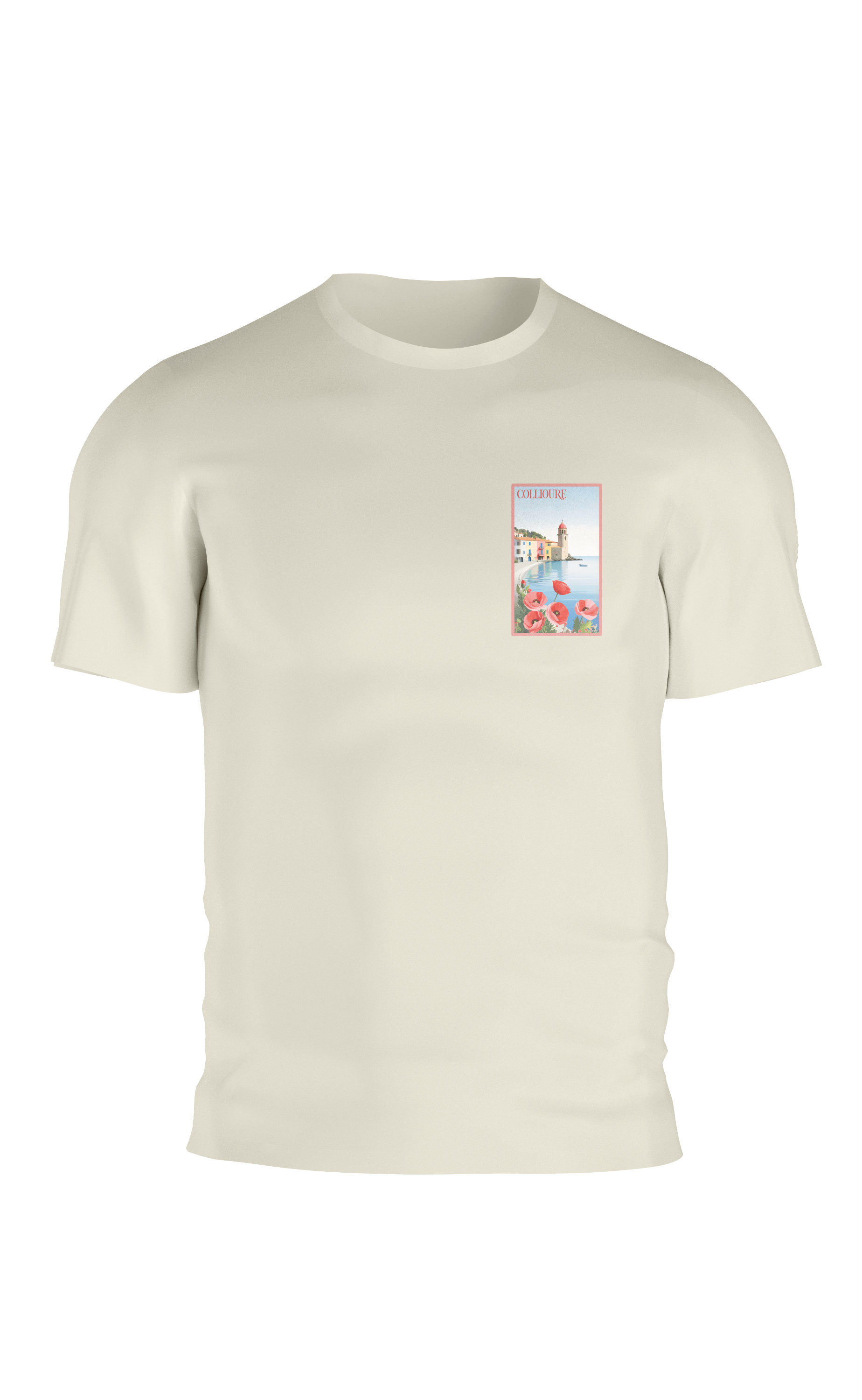 T-shirt AGAPIT Collioure – Illustration rétro du clocher et façades pastel - Agapit - Artwear