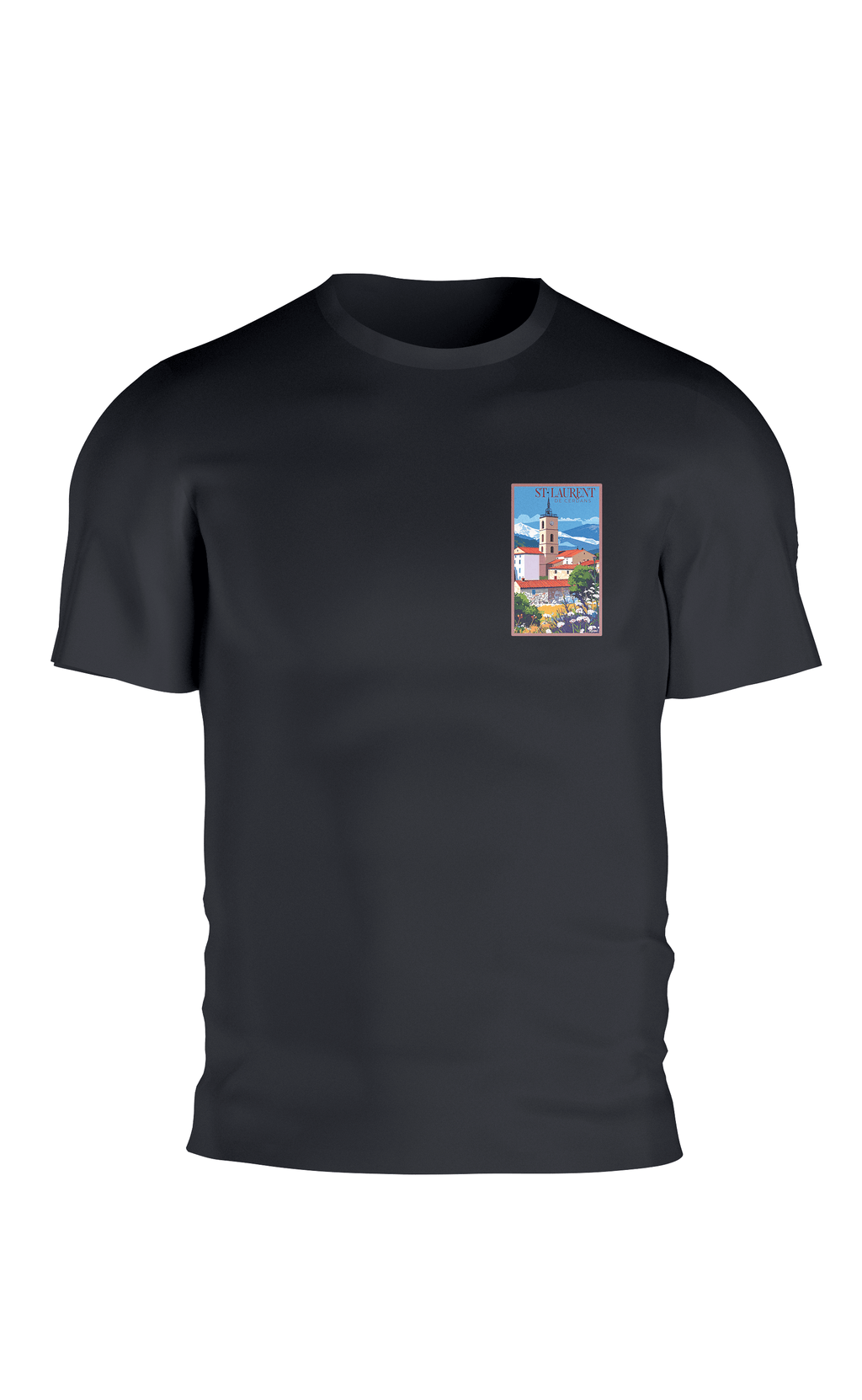 T-shirt devant Saint-Laurent-de-Cerdans couleur noir image vintage