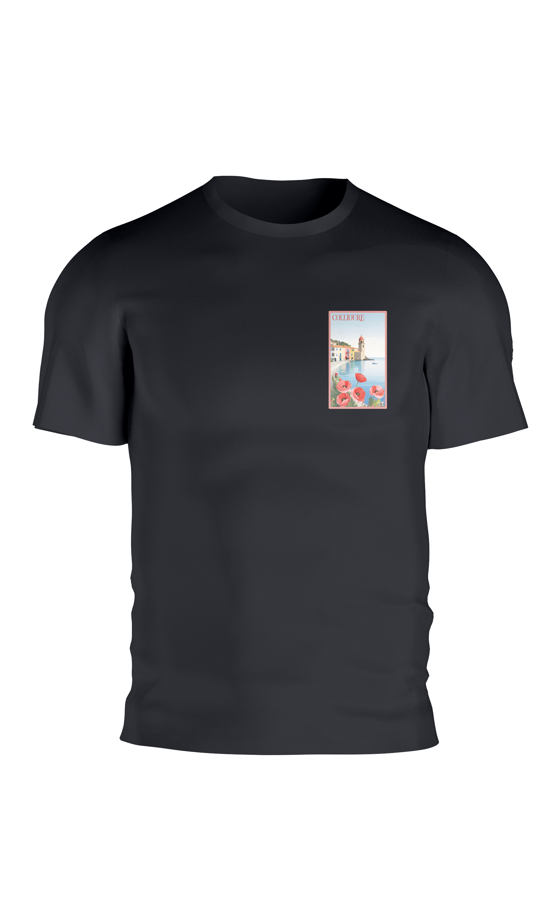 T-shirt AGAPIT Collioure – Illustration rétro du clocher et façades pastel - Agapit - Artwear