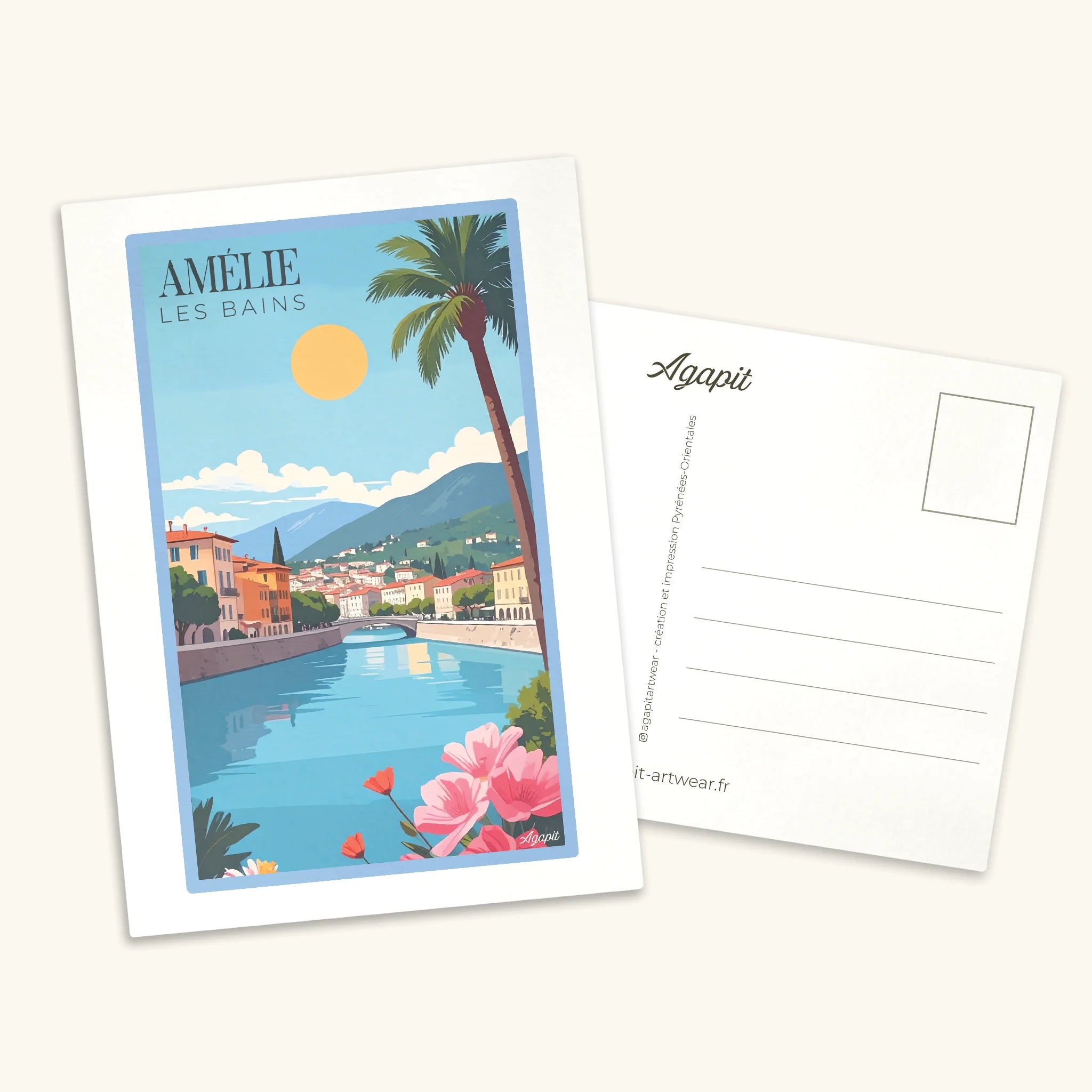 Carte postale rétro Amélie-les-Bains - Illustration vintage village catalan Agapit
