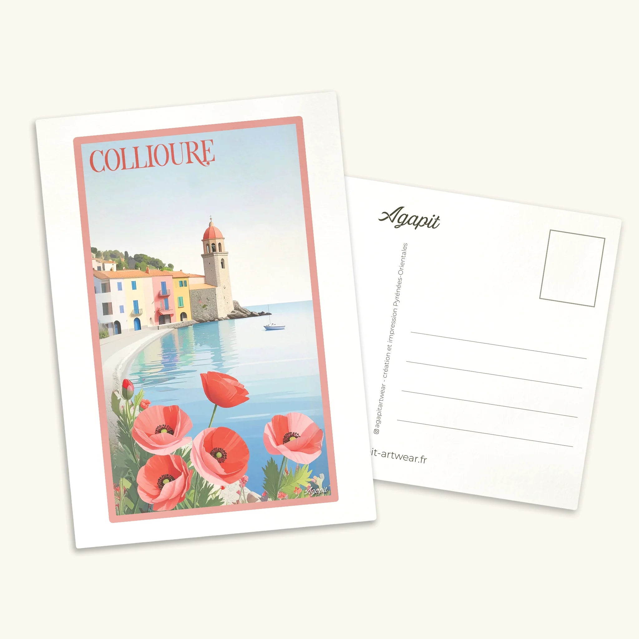 Carte postale vintage Collioure - Clocher et baie de la Côte Vermeille Agapit