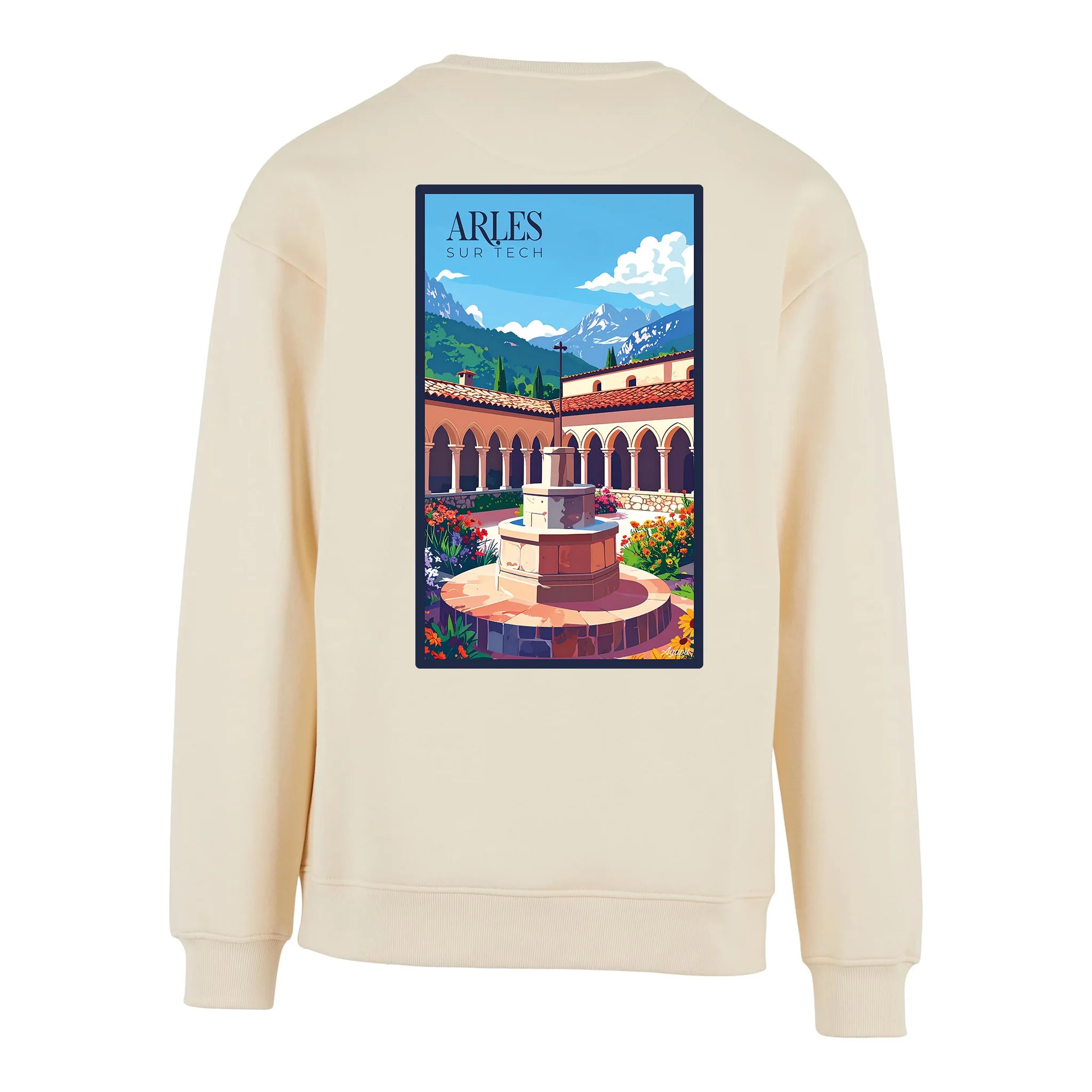 Sweat-shirt rétro Arles-sur-Tech - Illustration vintage village catalan et abbaye Sainte-Marie Agapit