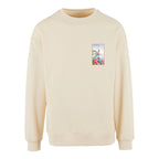 Sweat-shirt blanc coeur en coton biologique Agapit avec illustration rétro du clocher de Collioure et de la baie catalane