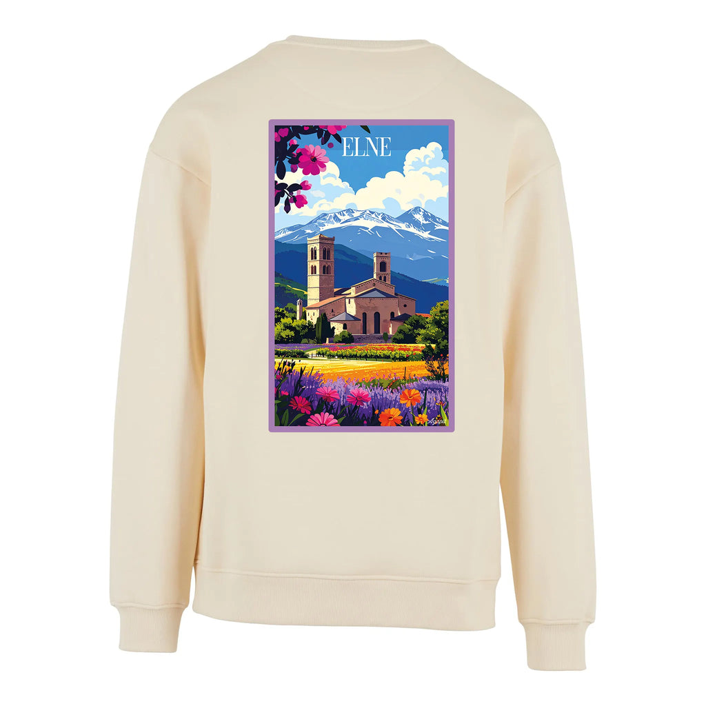 Sweat-shirt rétro Elne - Illustration vintage cathédrale et cloître roman Agapit