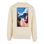 Sweat-shirt rétro Le Racou - Illustration vintage cabanes de pêcheurs et plage Argelès-sur-Mer Agapit