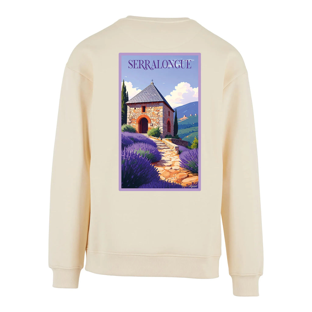 Sweat-shirt rétro Serralongue - Illustration vintage village de montagne et Conjurador Agapit
