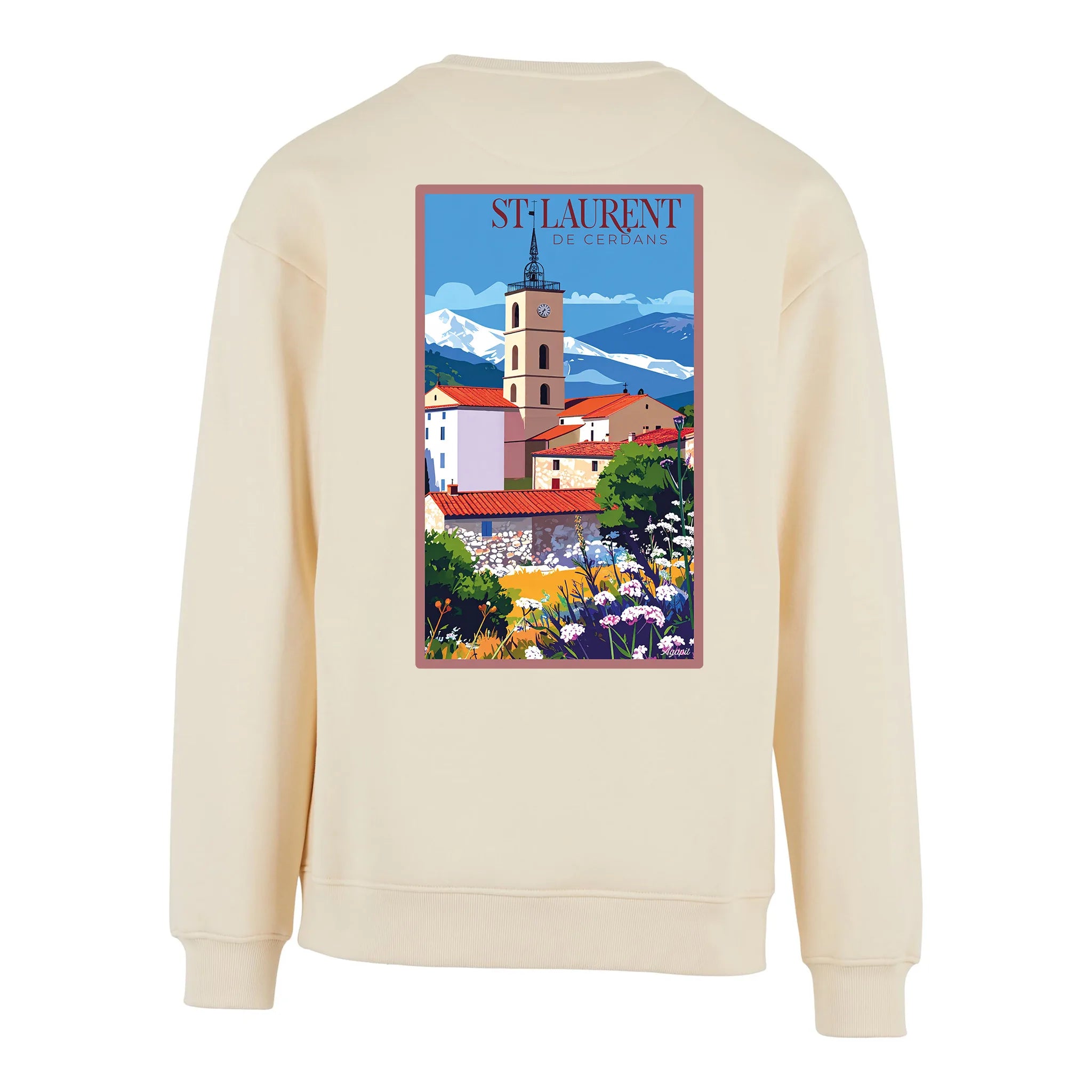 Sweat-shirt rétro Saint-Laurent-de-Cerdans - Illustration vintage cité de l'espadrille et tissage catalan Agapit