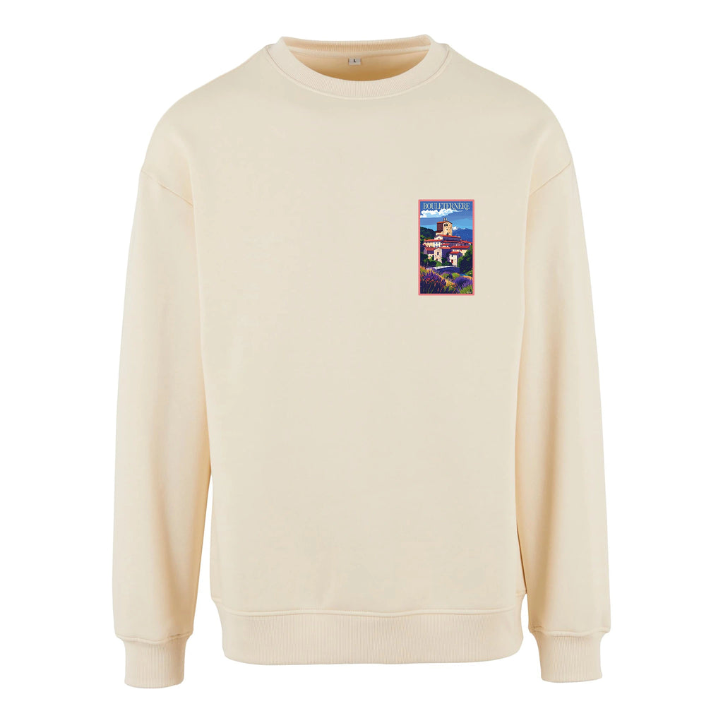 Sweat-shirt rétro Bouleternère - Illustration vintage village fortifié et donjon médiéval Agapit