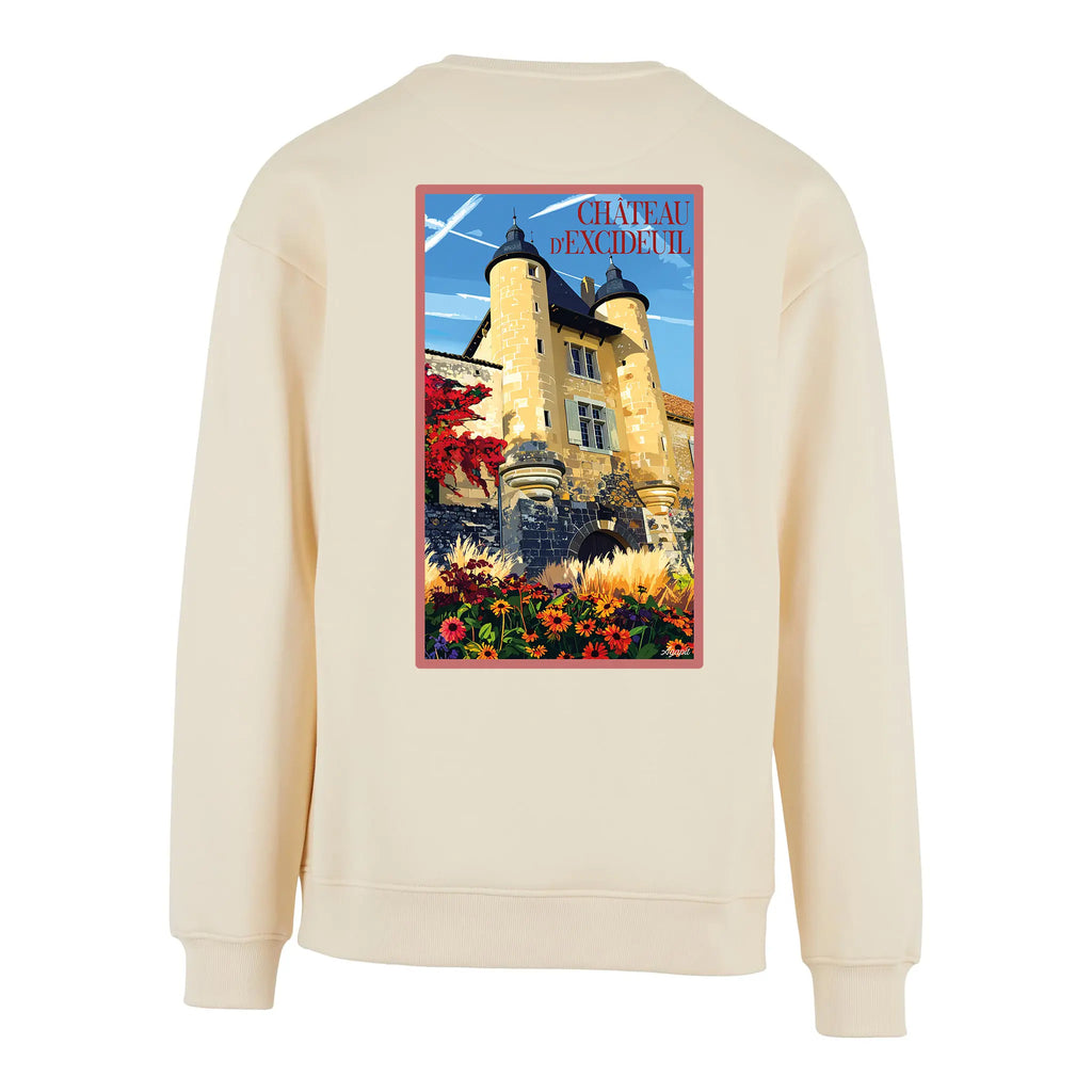 Sweat-shirt rétro Château d'Excideuil - Illustration vintage forteresse médiévale et double donjon Agapit