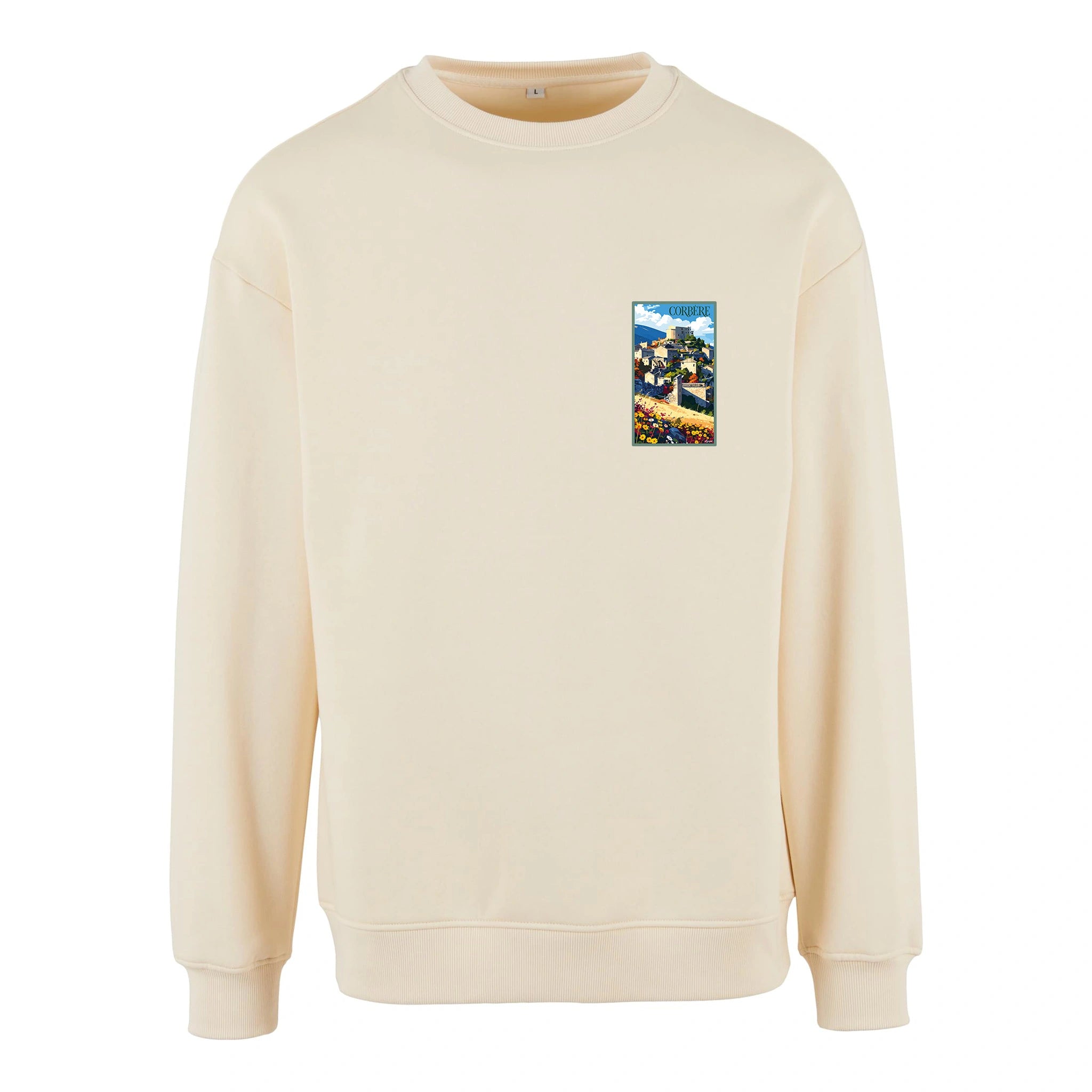 Sweat-shirt rétro Corbère d'en haut - Illustration vintage village perché et château médiéval Agapit
