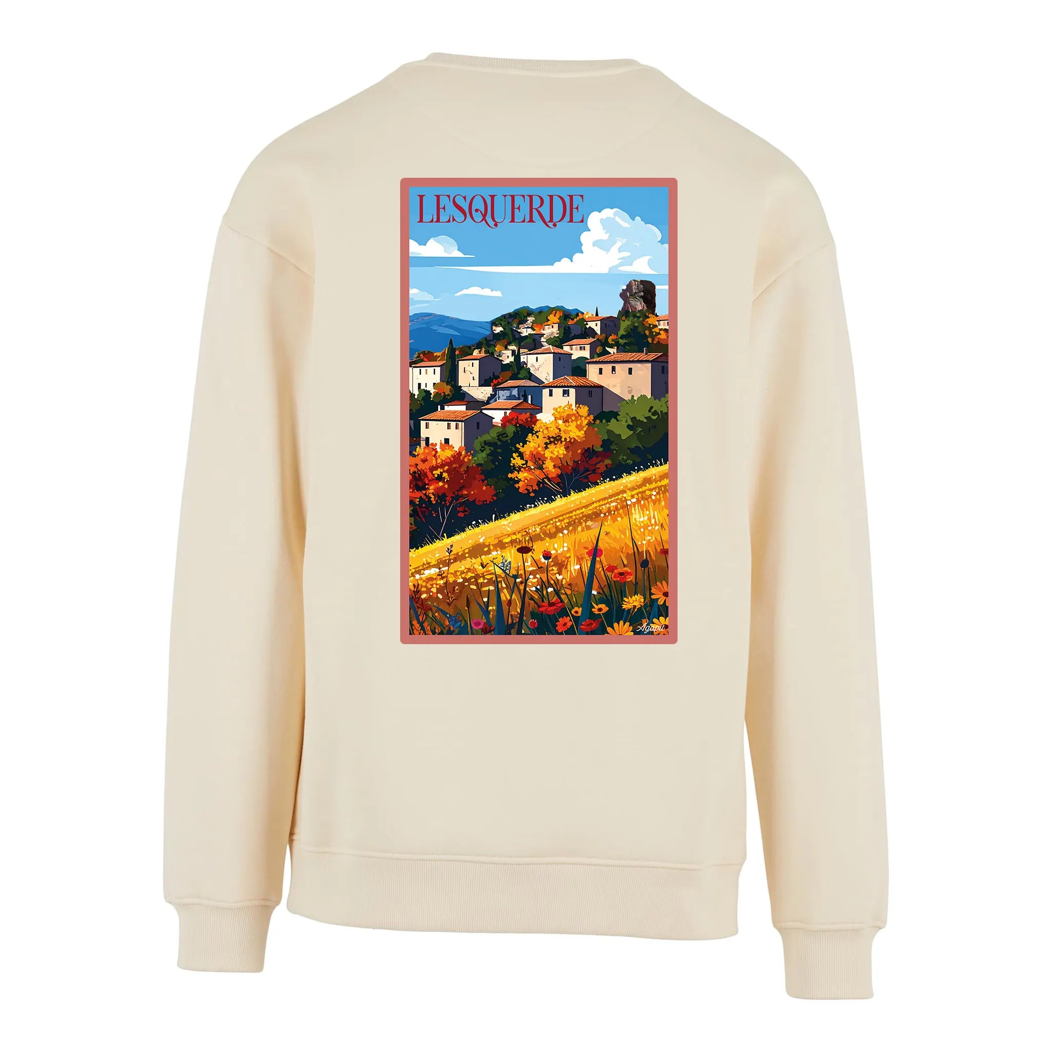 Sweat-shirt rétro Lesquerde - Illustration vintage village et vignobles sur granit Agapit