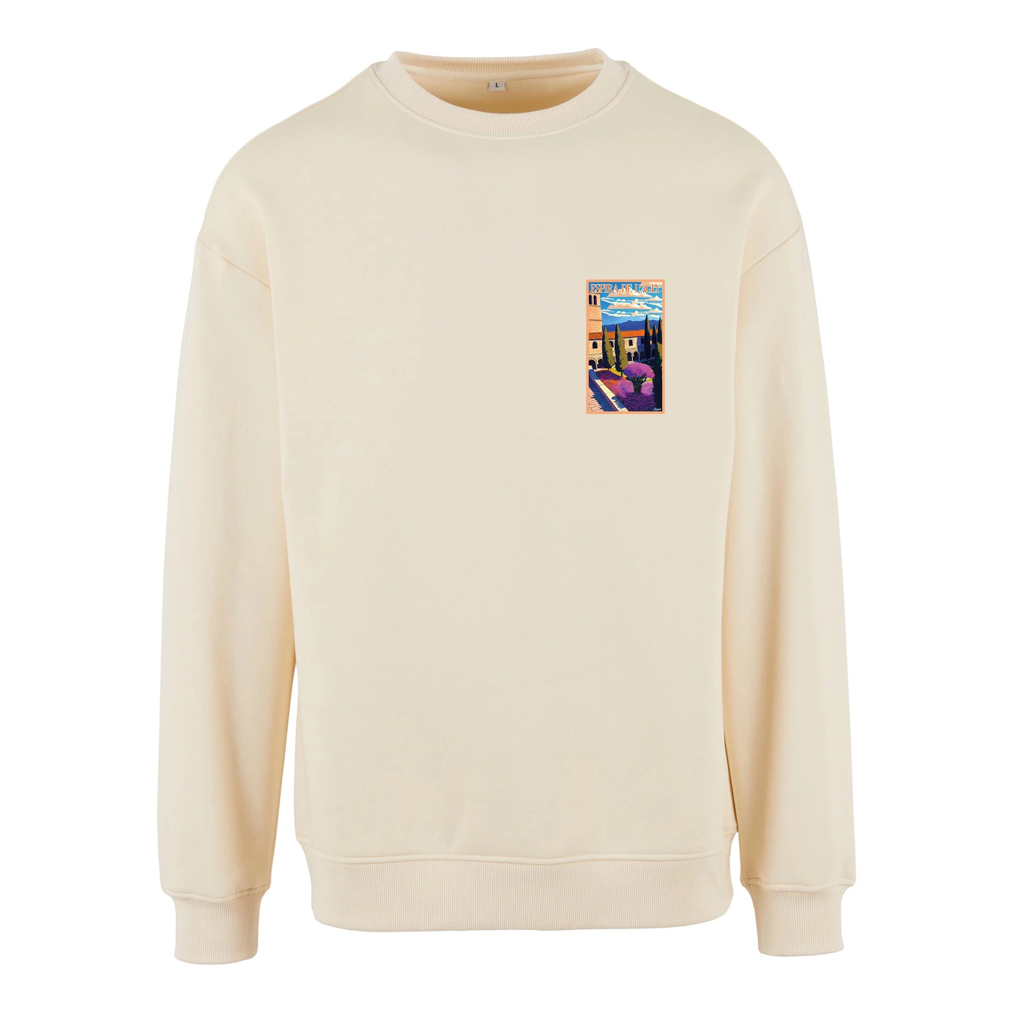 Sweat-shirt rétro Espira-de-l'Agly - Illustration vintage église romane et paysages au bord de l'Agly Agapit