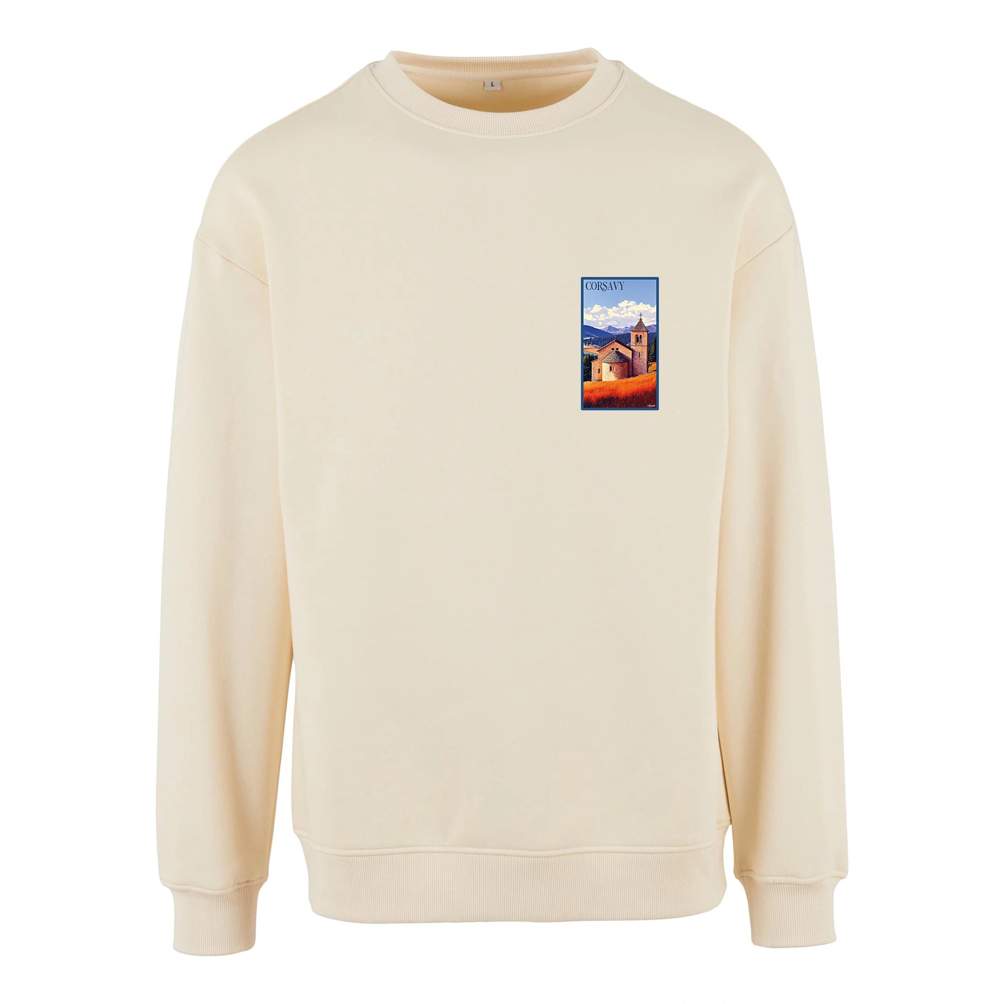 Sweat-shirt rétro Corsavy - Illustration vintage village de montagne et vestiges de château Agapit