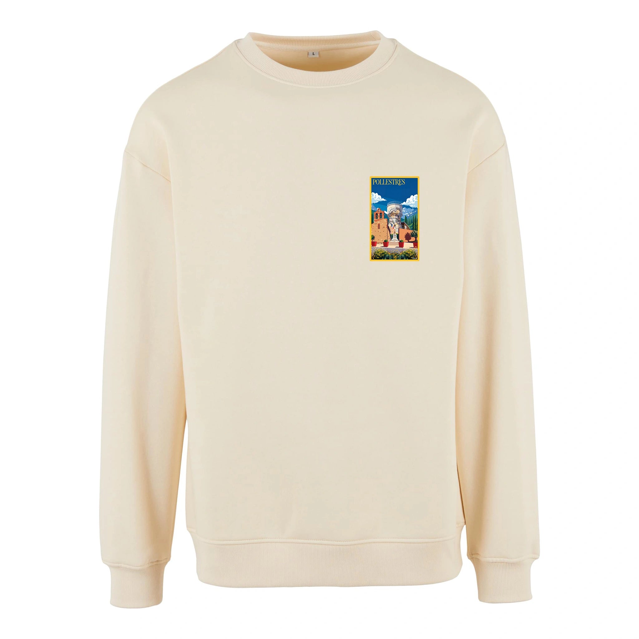 Sweat-shirt rétro Pollestres - Illustration vintage église Saint-Martin et vignobles Agapit