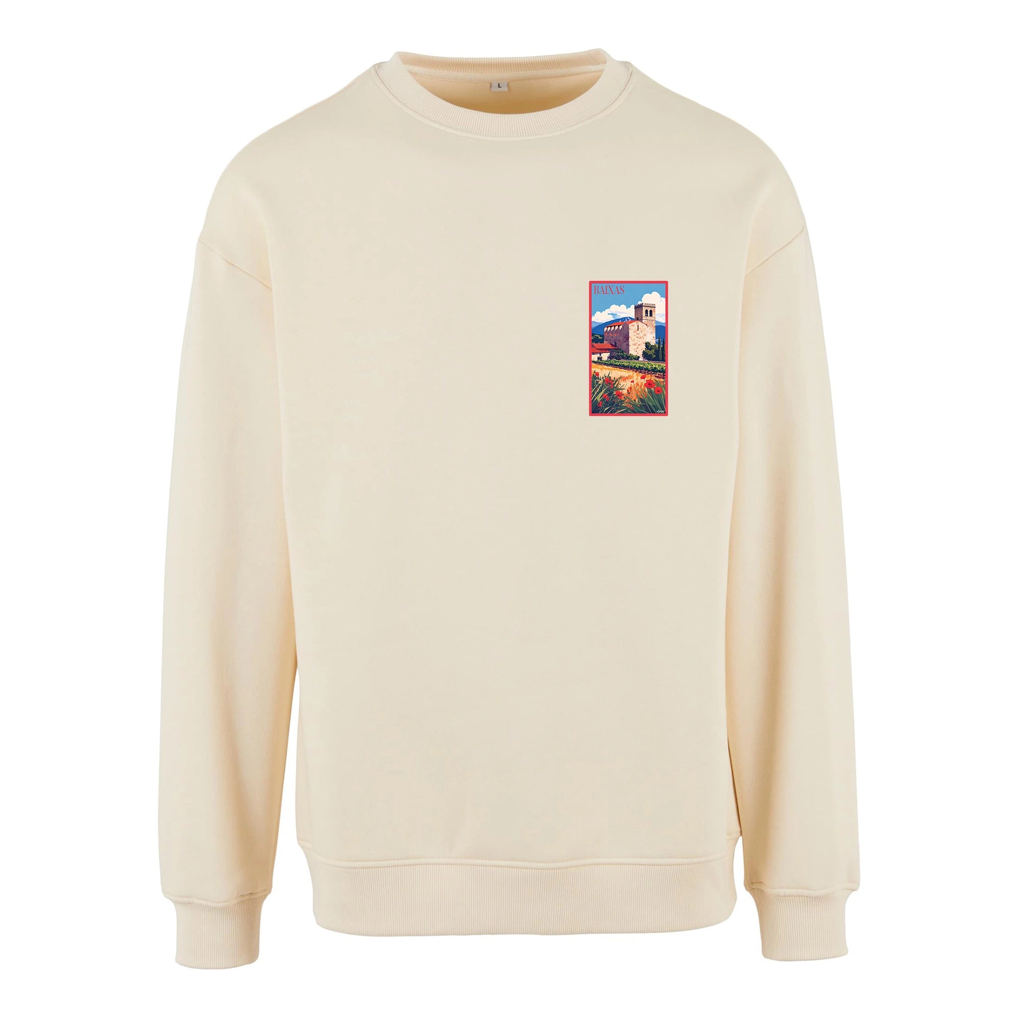Sweat-shirt rétro Baixas - Illustration vintage village vigneron et église Saint-Étienne Agapit