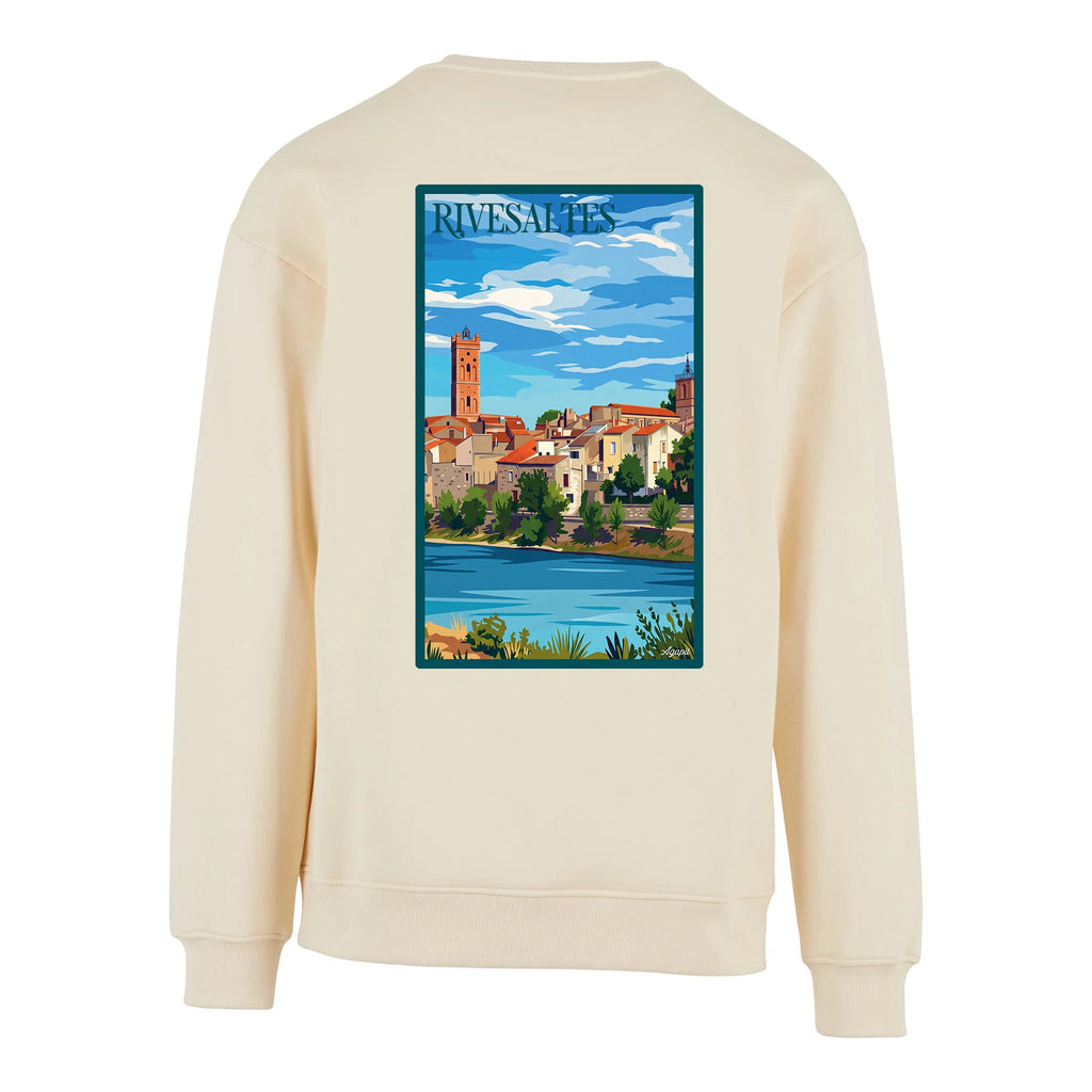 Sweat-shirt rétro Rivesaltes - Illustration vintage village, vignobles et patrimoine viticole Agapit