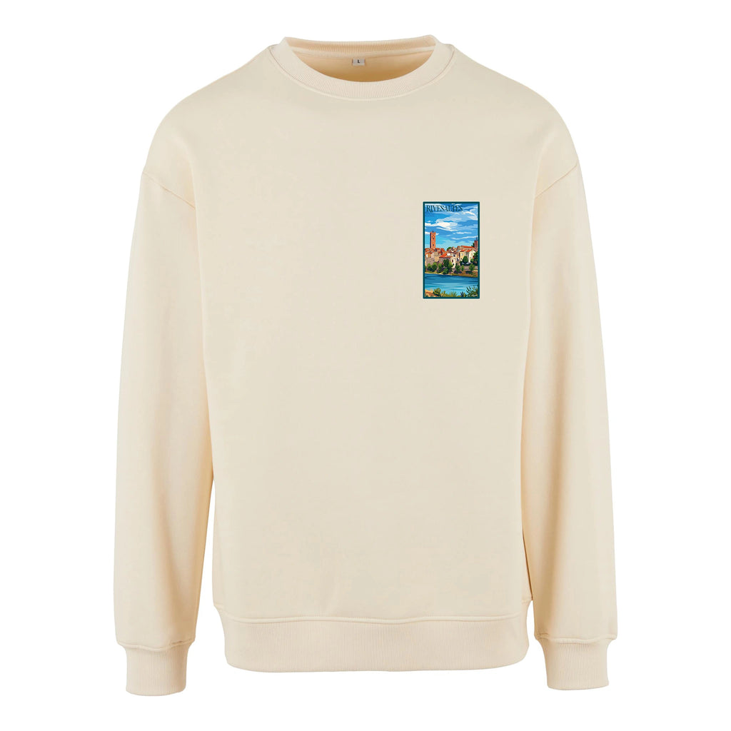 Sweat-shirt rétro Rivesaltes - Illustration vintage village, vignobles et patrimoine viticole Agapit
