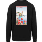 Sweat-shirt noir dos en coton biologique Agapit avec illustration rétro du clocher de Collioure et de la baie catalane