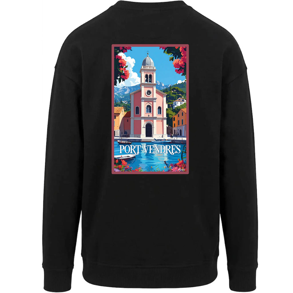 Sweat-shirt rétro Port-Vendres - Illustration vintage port de pêche et Côte Vermeille Agapit