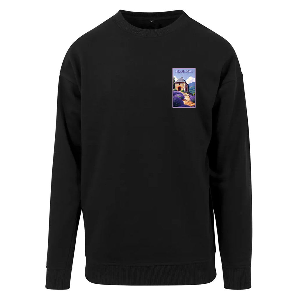 Sweat-shirt rétro Serralongue - Illustration vintage village de montagne et Conjurador Agapit
