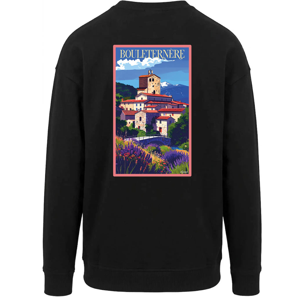 Sweat-shirt rétro Bouleternère - Illustration vintage village fortifié et donjon médiéval Agapit