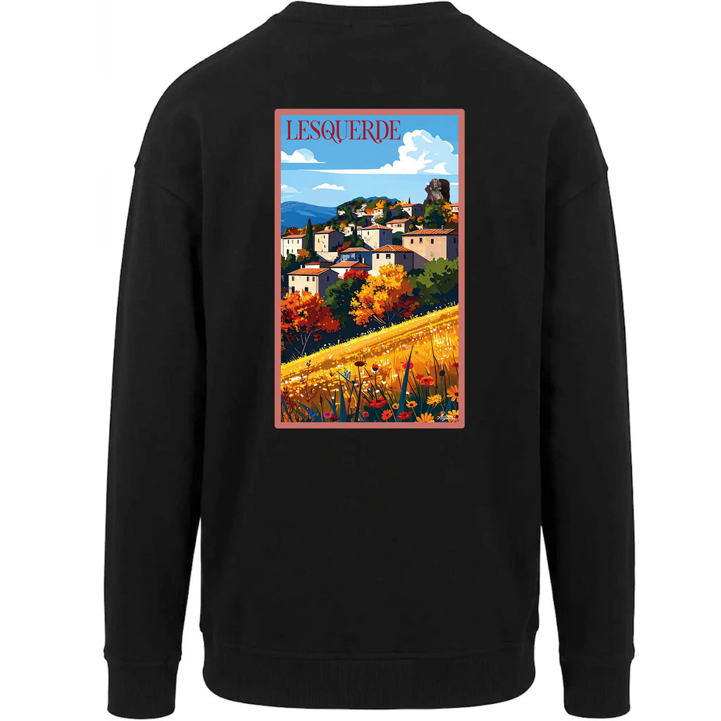 Sweat-shirt rétro Lesquerde - Illustration vintage village et vignobles sur granit Agapit