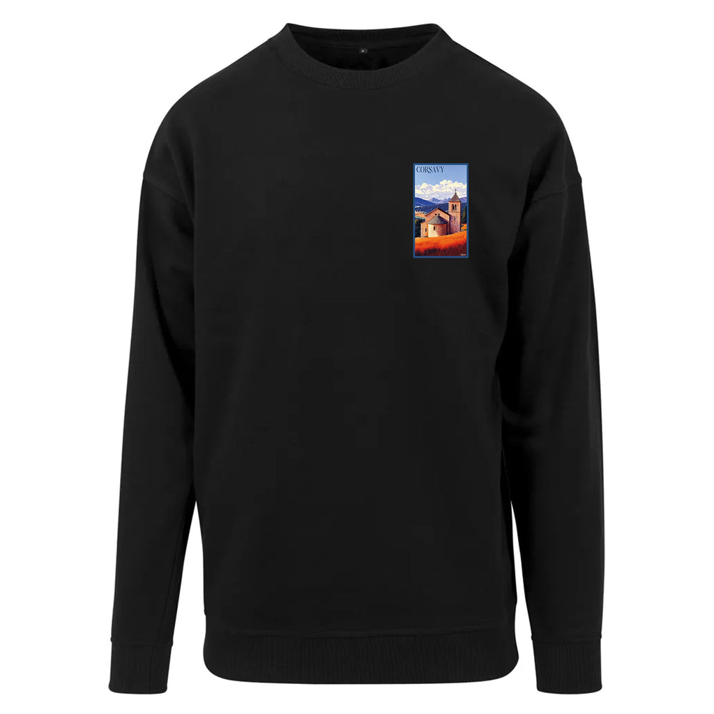 Sweat-shirt rétro Corsavy - Illustration vintage village de montagne et vestiges de château Agapit