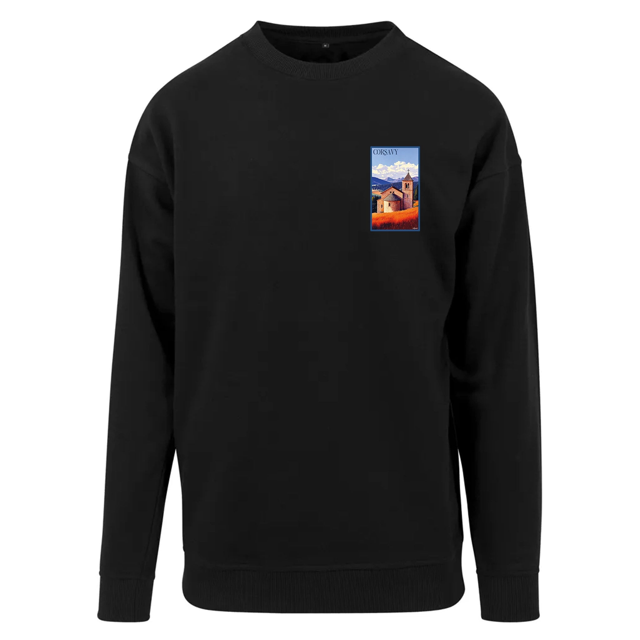 Sweat-shirt rétro Corsavy - Illustration vintage village de montagne et vestiges de château Agapit