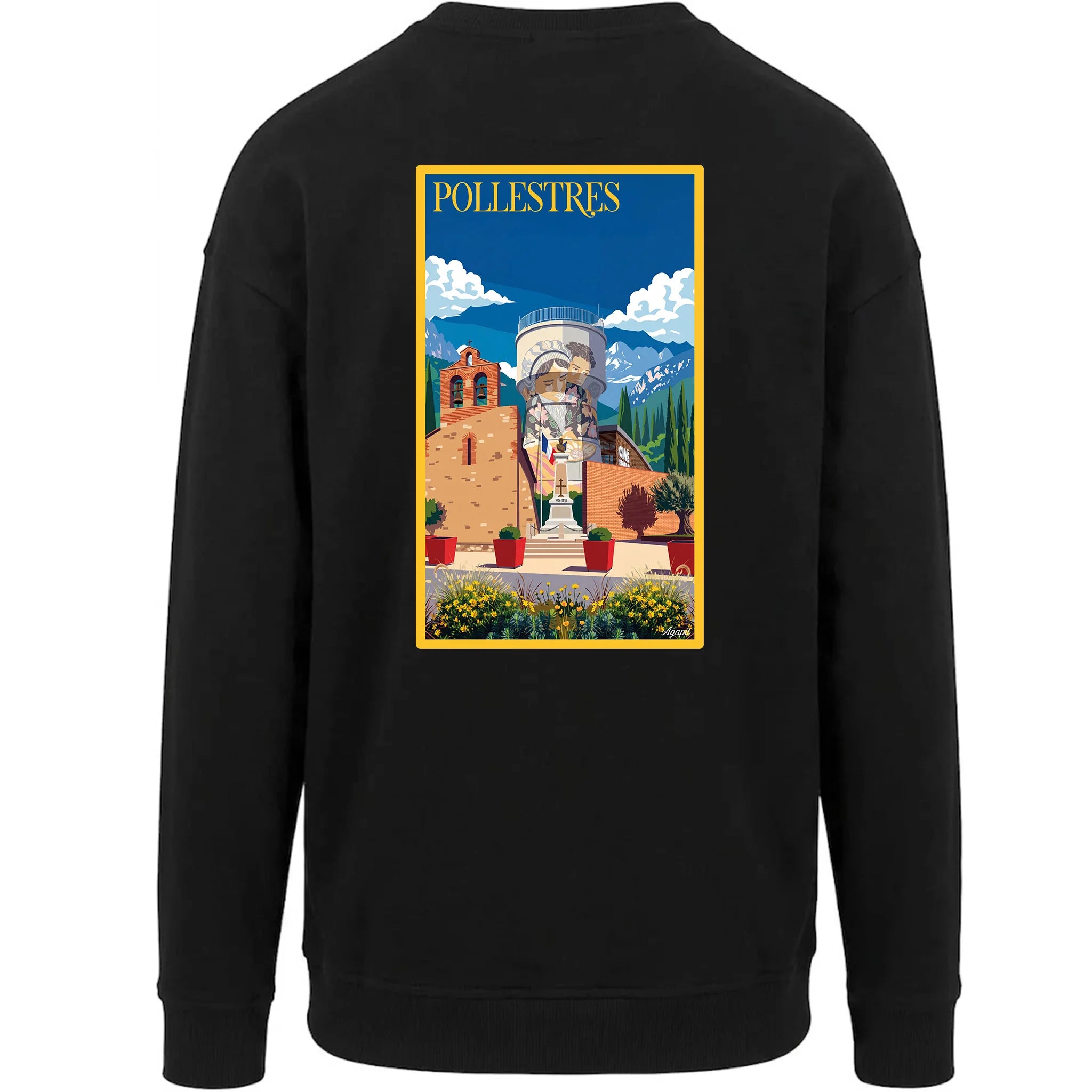 Sweat-shirt rétro Pollestres - Illustration vintage église Saint-Martin et vignobles Agapit