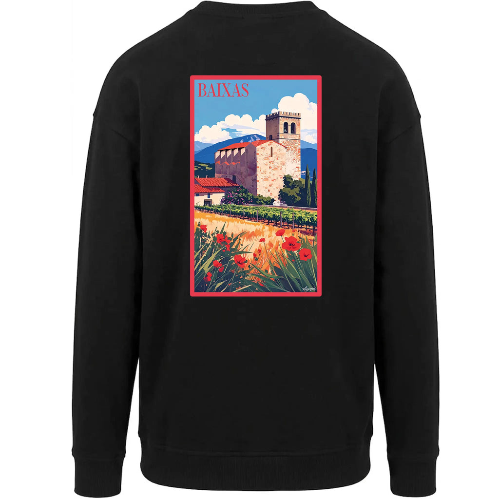 Sweat-shirt rétro Baixas - Illustration vintage village vigneron et église Saint-Étienne Agapit