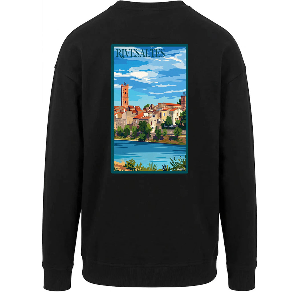 Sweat-shirt rétro Rivesaltes - Illustration vintage village, vignobles et patrimoine viticole Agapit