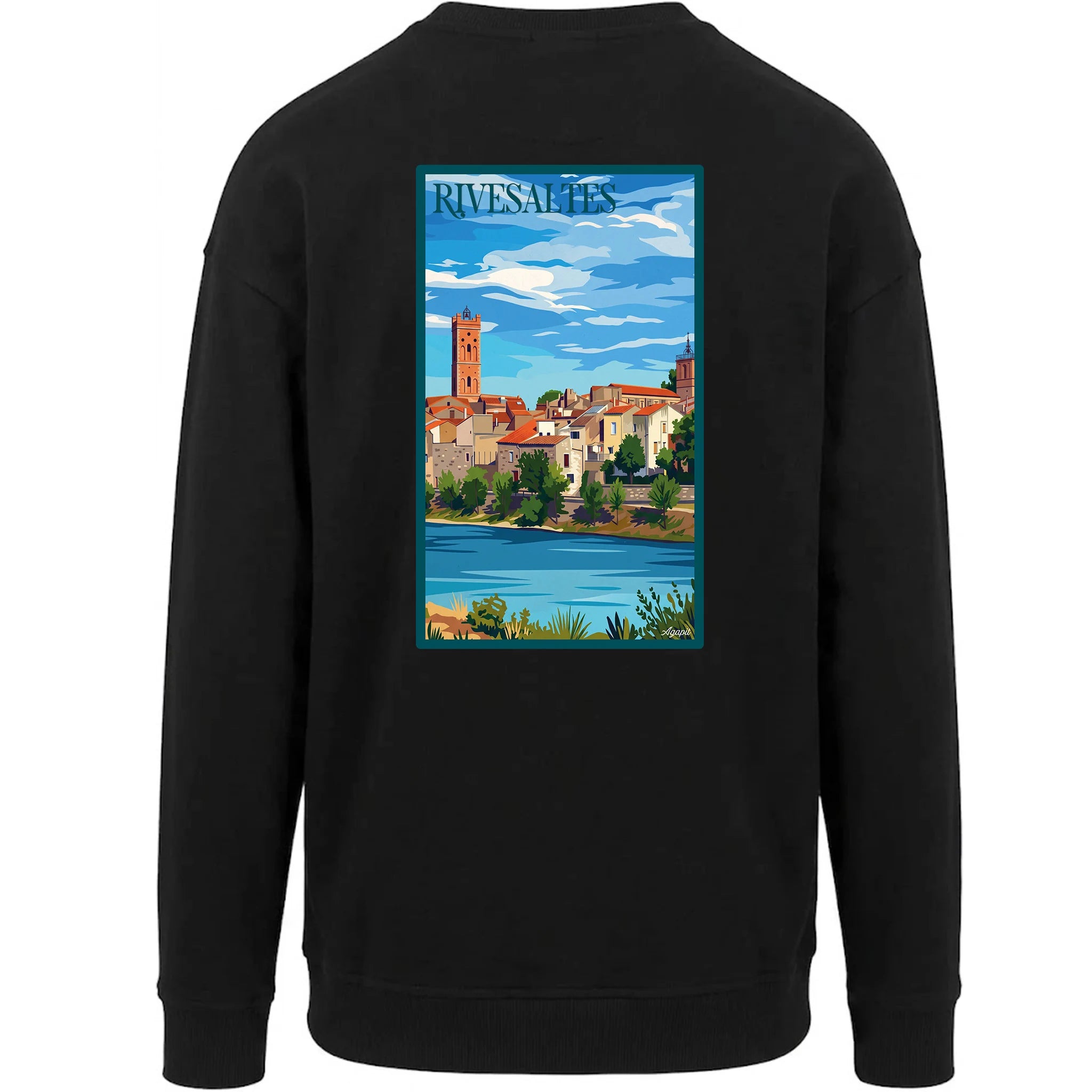 Sweat-shirt rétro Rivesaltes - Illustration vintage village, vignobles et patrimoine viticole Agapit