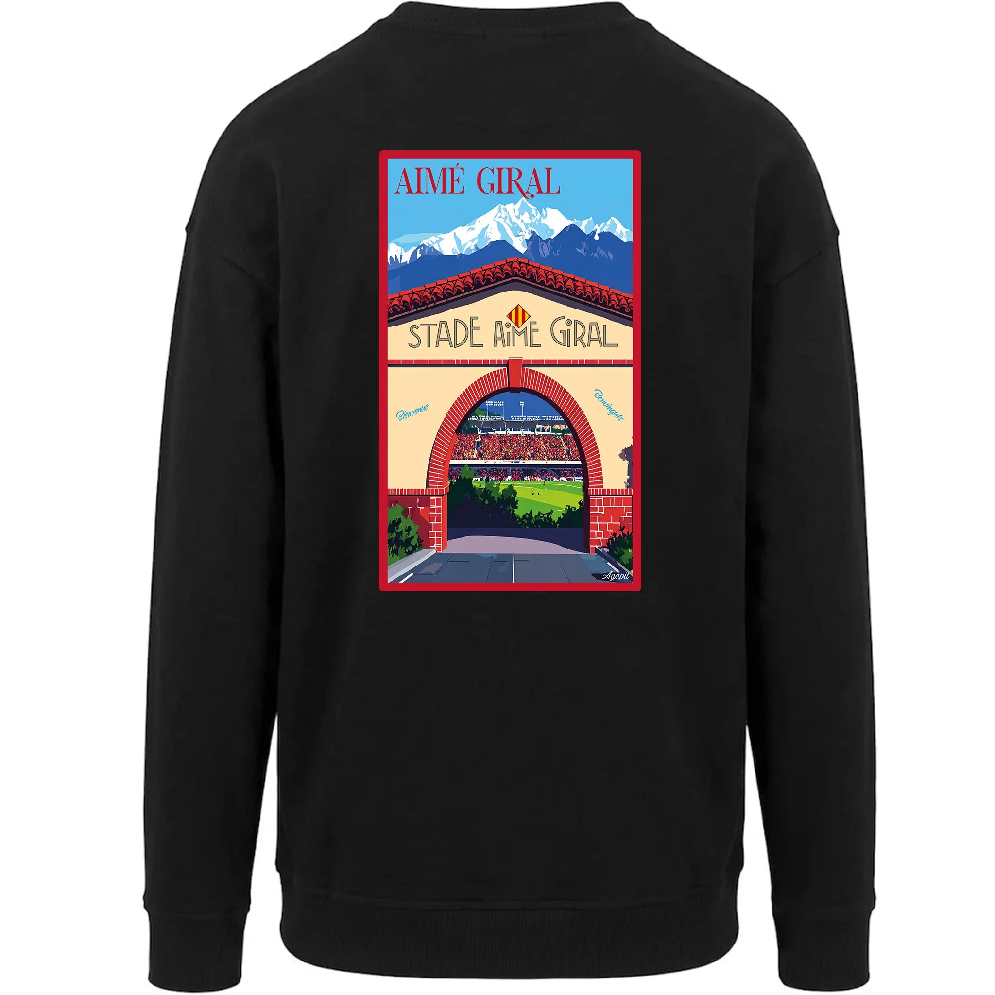Sweat-shirt rétro Stade Aimé Giral - Illustration vintage temple du rugby USAP Perpignan Agapit
